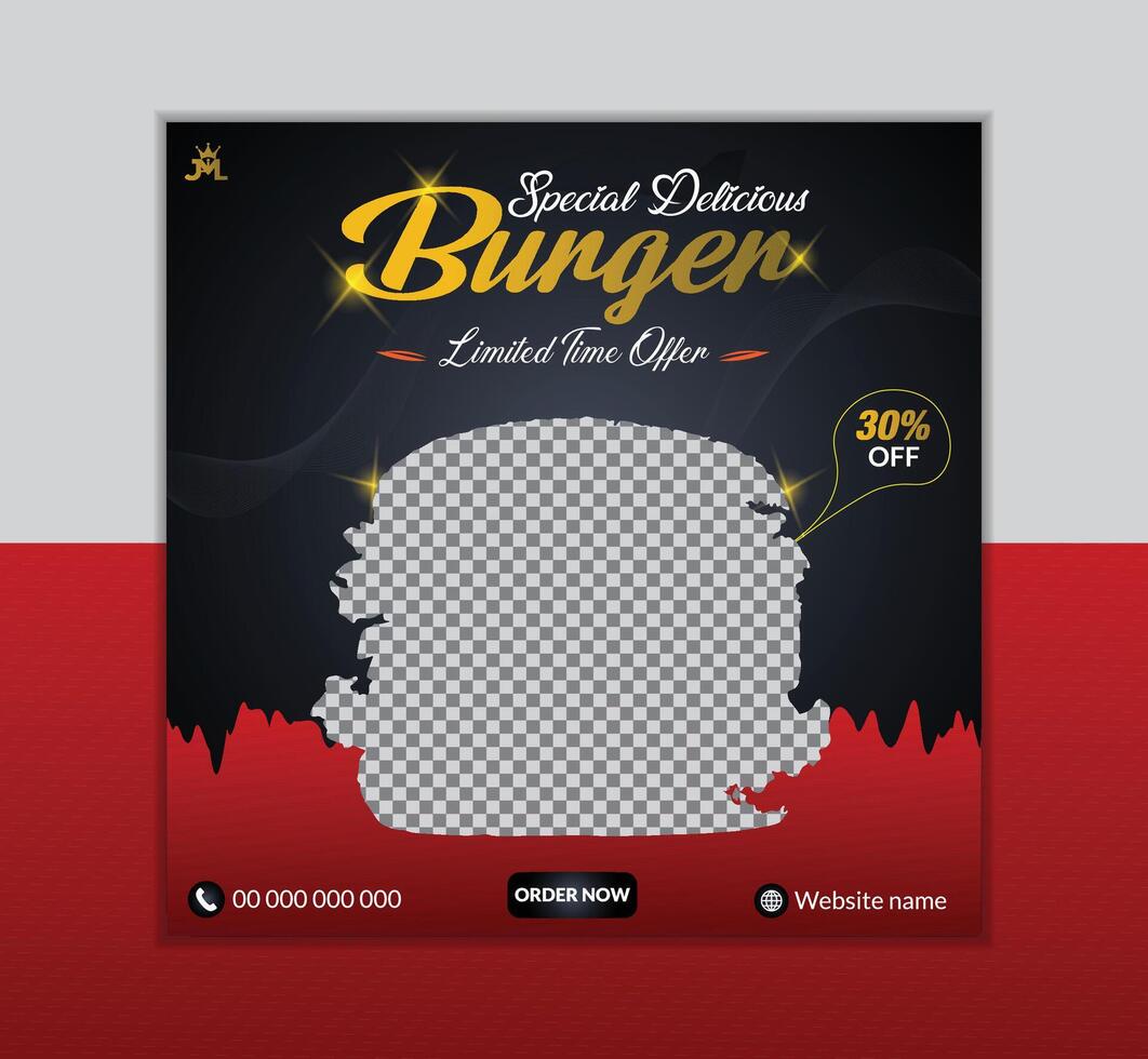 Delicious burger and french fries social media post template. Restaurant Burger Social Media Post vector
