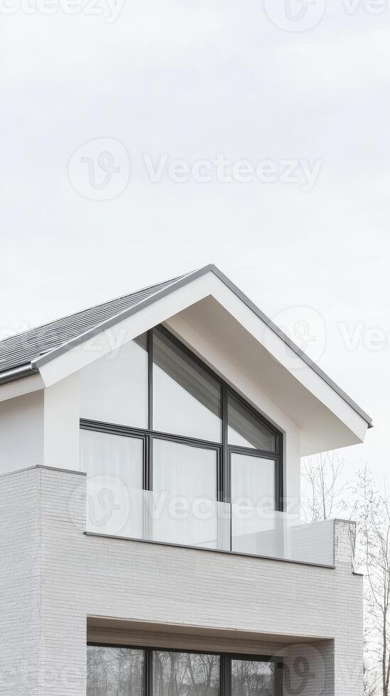 Striking Modern Home Architecture A Minimalist White Facade with Expansive Glass Windows and a Sleek Grey Roof Design photo
