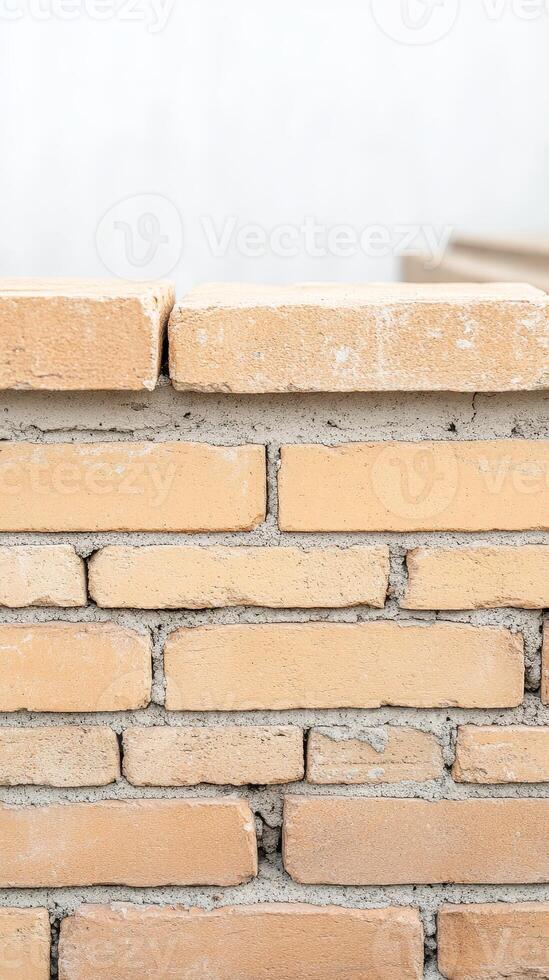 Detailed close-up of a textured brick wall, revealing the robust masonry and mortar work. A timeless architectural surface, perfect for backgrounds and construction themes photo