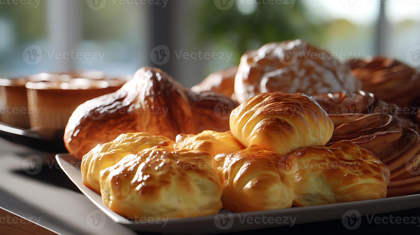 a plate of pastries on a table in front of a window photo
