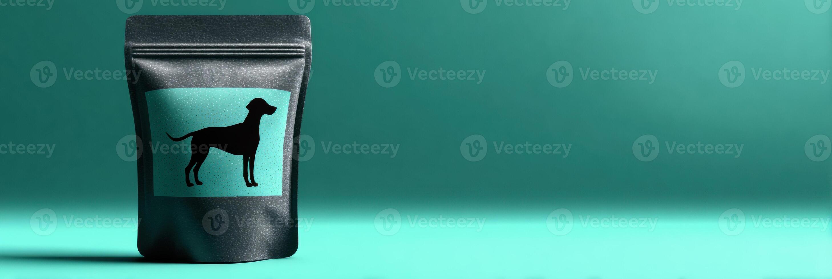 Sleek Pouch Packaging Design Mockup Featuring a Dog Silhouette Against a Faded Turquoise Background photo