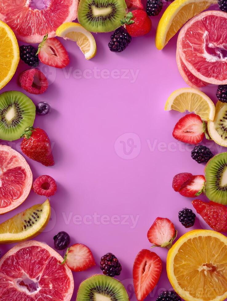 Colorful Fruit Border Frame Perfect for Social Media Posts Celebrating Fresh Flavors and Vibrant Presentations photo