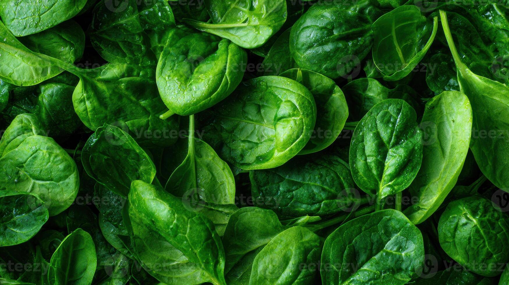 Fresh Spinach Leaves Scattered Elegantly on a Wooden Surface, Creating a Vibrant Green Background With Untouched Areas Remaining photo
