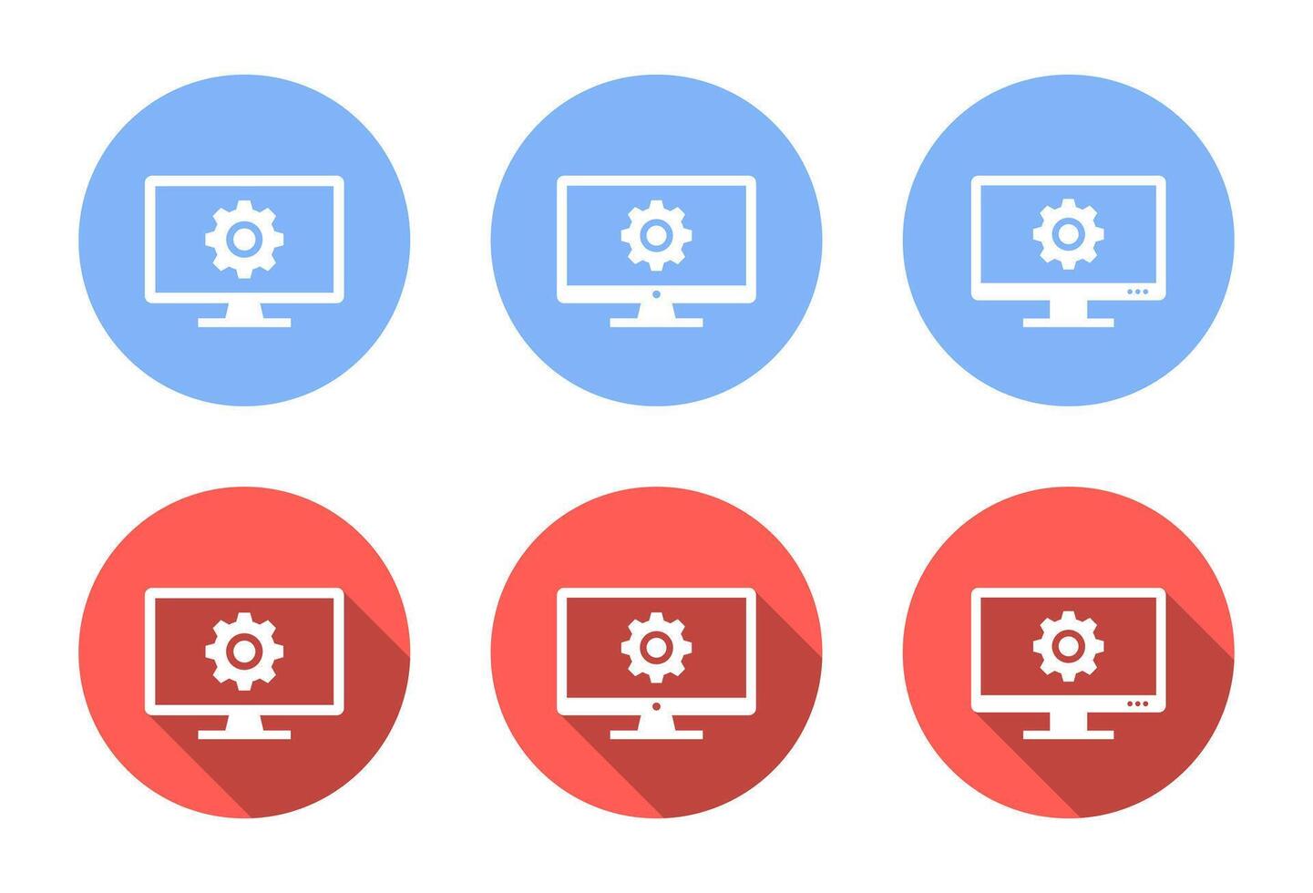 computadora monitor con engranaje icono colocar. sistema configuración y ajustes concepto con largo sombra vector