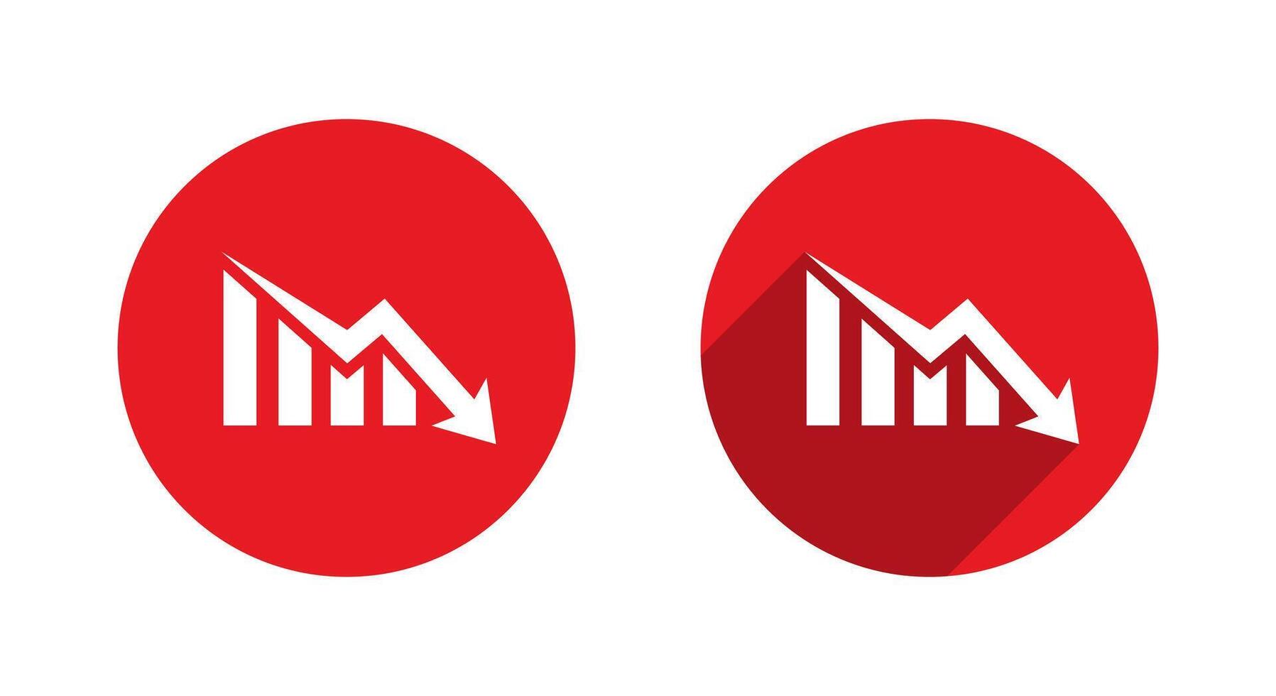 Business decline icon with downward arrow. Loss, failure, or economic crisis symbol with long shadow vector