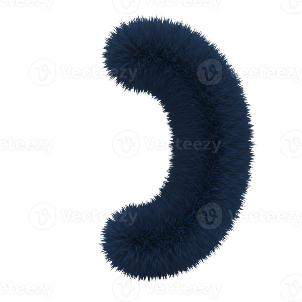 Isolated fluffy crescent shape object in a deep shade of blue against a plain backdrop space on transparent background png