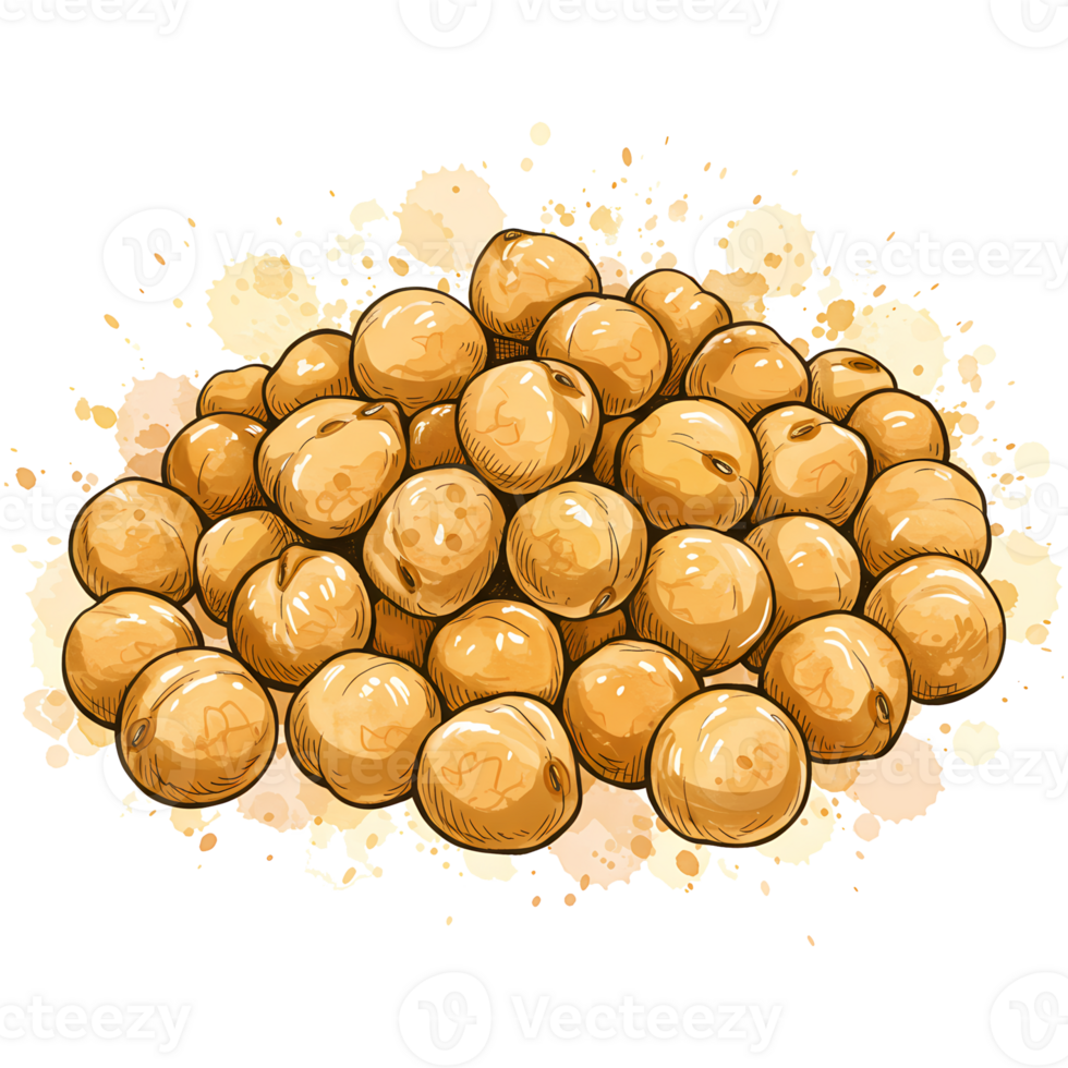 A detailed view of a pile of chickpeas with light yellow spots on a transparent canvas backdrop art on transparent background png