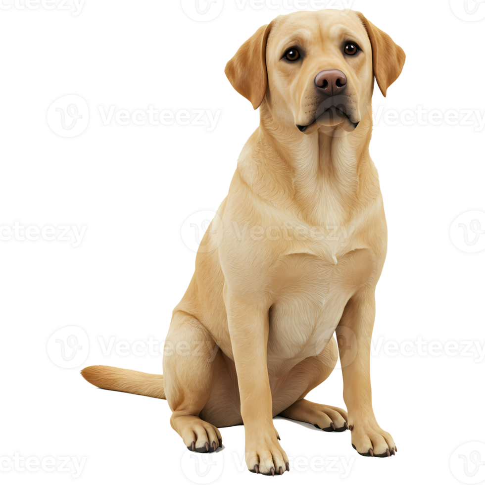 A light yellow labrador retriever sitting upright and facing the camera with a neutral expression shown on transparent background png
