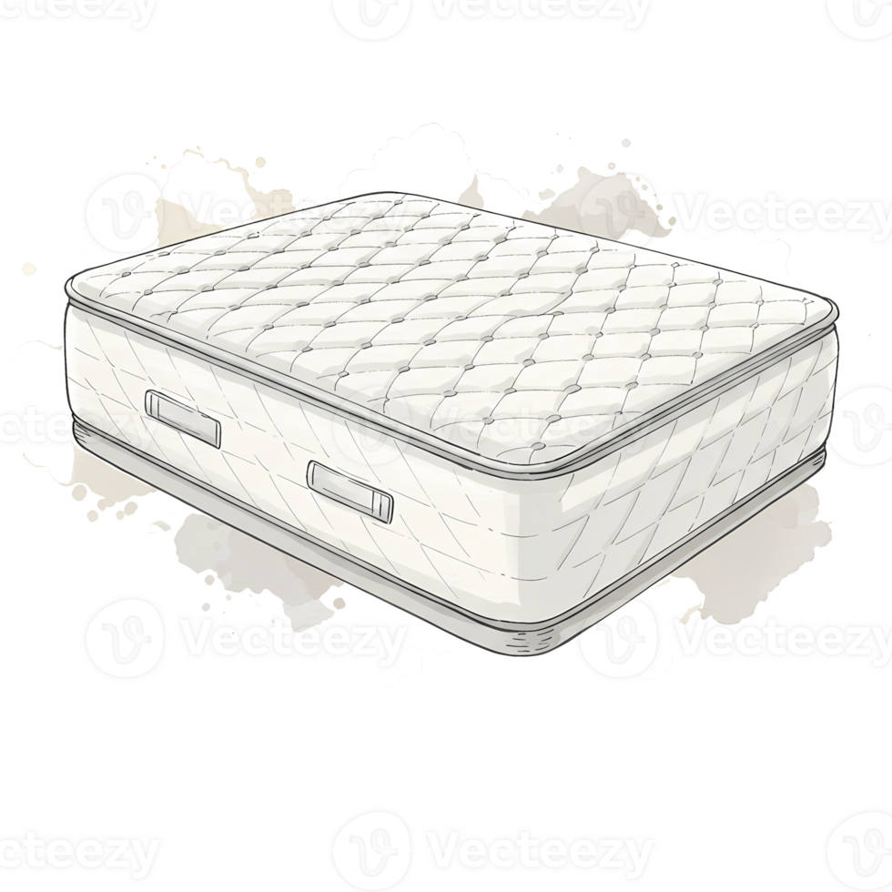 Isolated mattress with white quilted top and gray trim and handles on a transparent area art on transparent background png