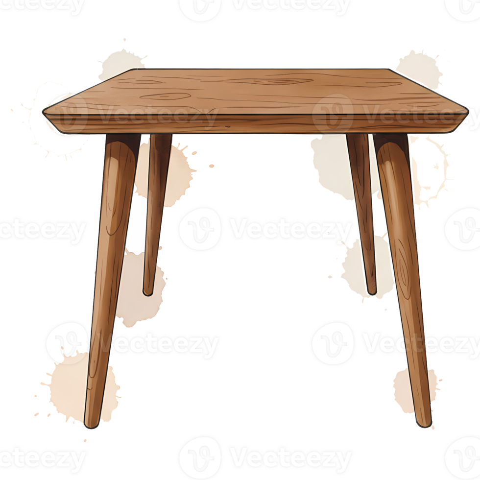 A simple drawing of a wooden table with four legs on a plain canvas with a transparent background png