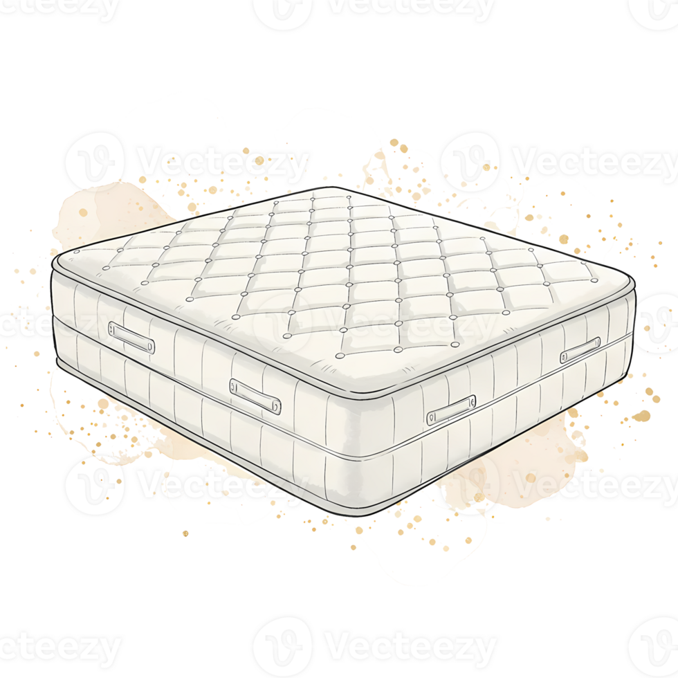 A quilted mattress with handles and a white color scheme is centered in the composition space on transparent background png