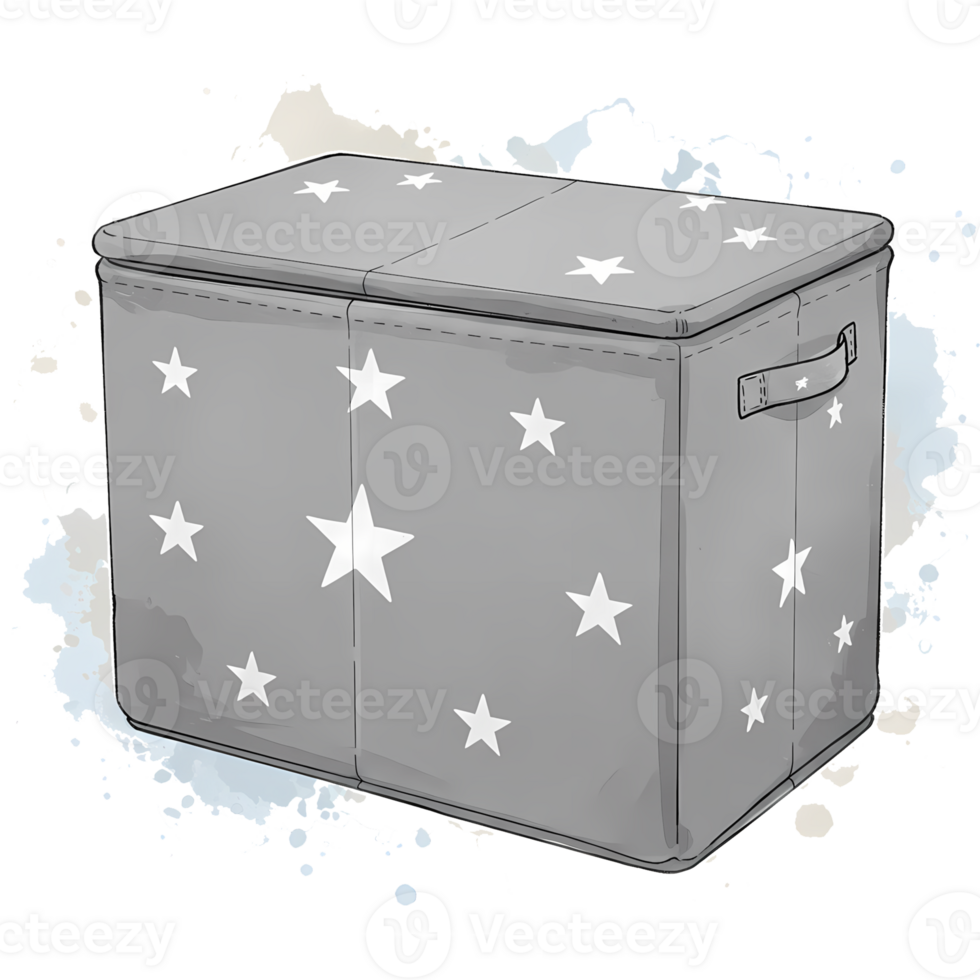 A gray toy box with white stars offers a cheerful storage solution, ideal for children's rooms and organizing toys or accessories, transparent background png