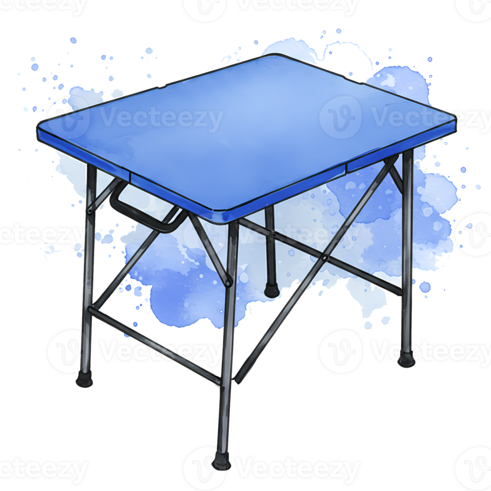 A cute blue portable folding table on transparent background, perfect for picnics, camping or small spaces offers convenience and style. png