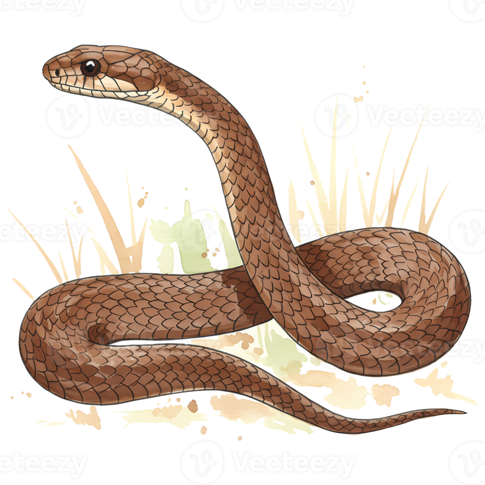 A striking snake illustration with detailed scales and natural tones, perfect for educational or decorative use on a transparent background. png