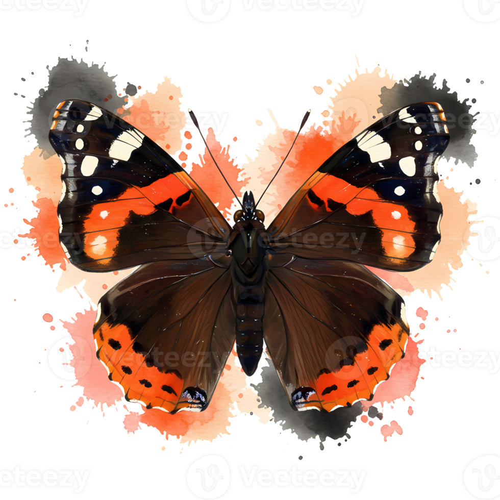 A beautiful butterfly artwork showcasing intricate details with orange and black wings against a creative splash background, transparent background png