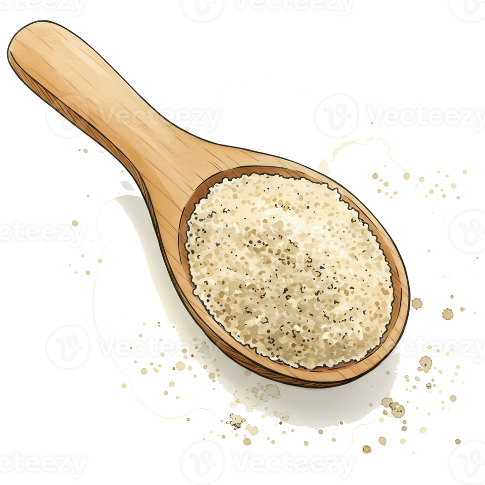 Wooden spoon cradles flavorful garlic granules, adding seasoning and zest to dishes with its pungent aroma. png