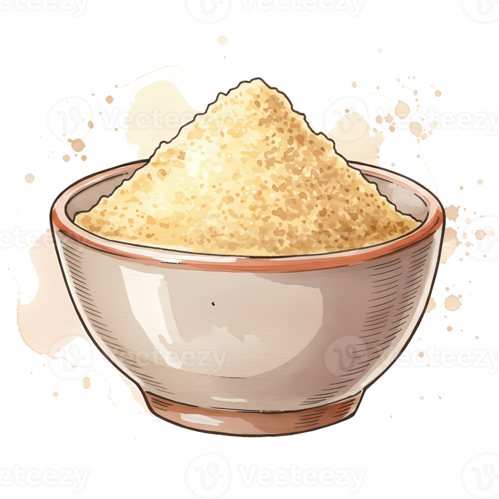 Artistic rendering depicts a bowl filled with a generous helping of uncooked couscous, perfect for culinary projects. png