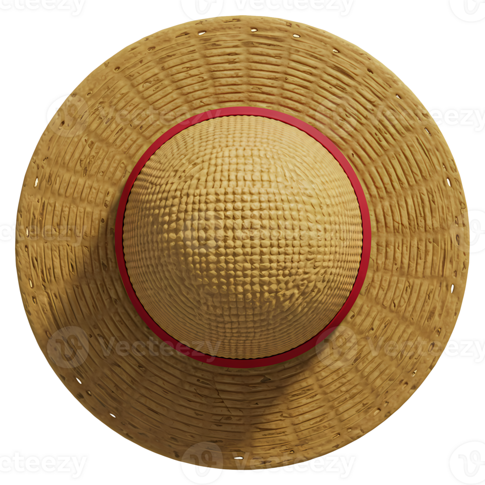 Textured straw sunhat features a red accent band, perfect for summer designs, outdoor adventures, and adding a rustic touch to your projects, transparent background png