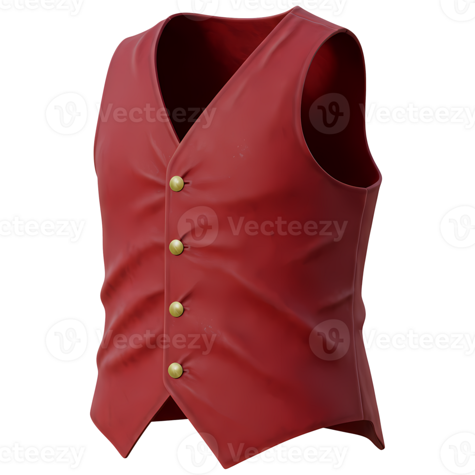 A red waistcoat with golden buttons presents a stylish and elegant vest perfect for formal wear or fashion design projects, isolated on black, transparent background png