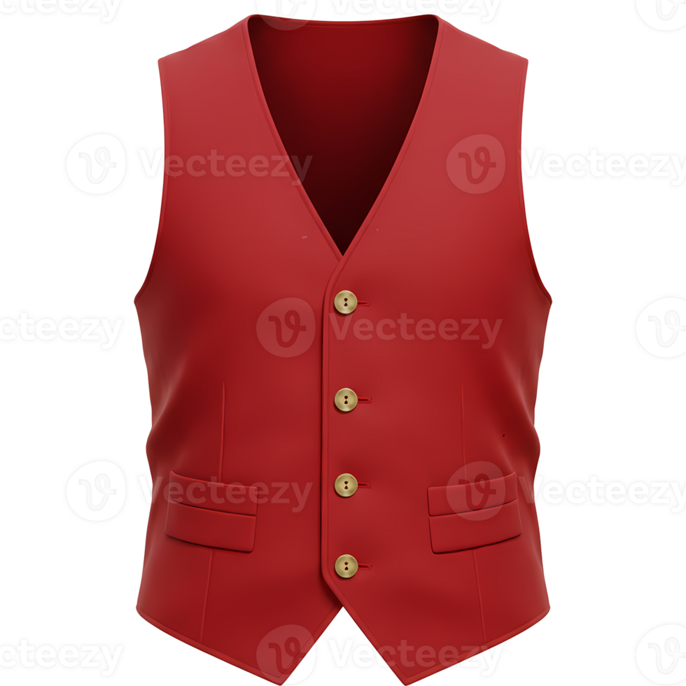 Realistic Red Vest with Buttons on Transparent Background. png