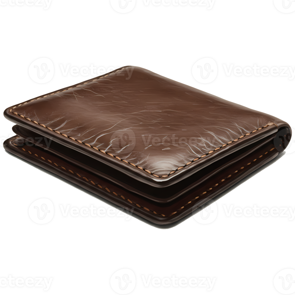 Elegant brown leather wallet isolated on black offers a classic accessory style with vintage textured finish, perfect for financial themes, transparent background png
