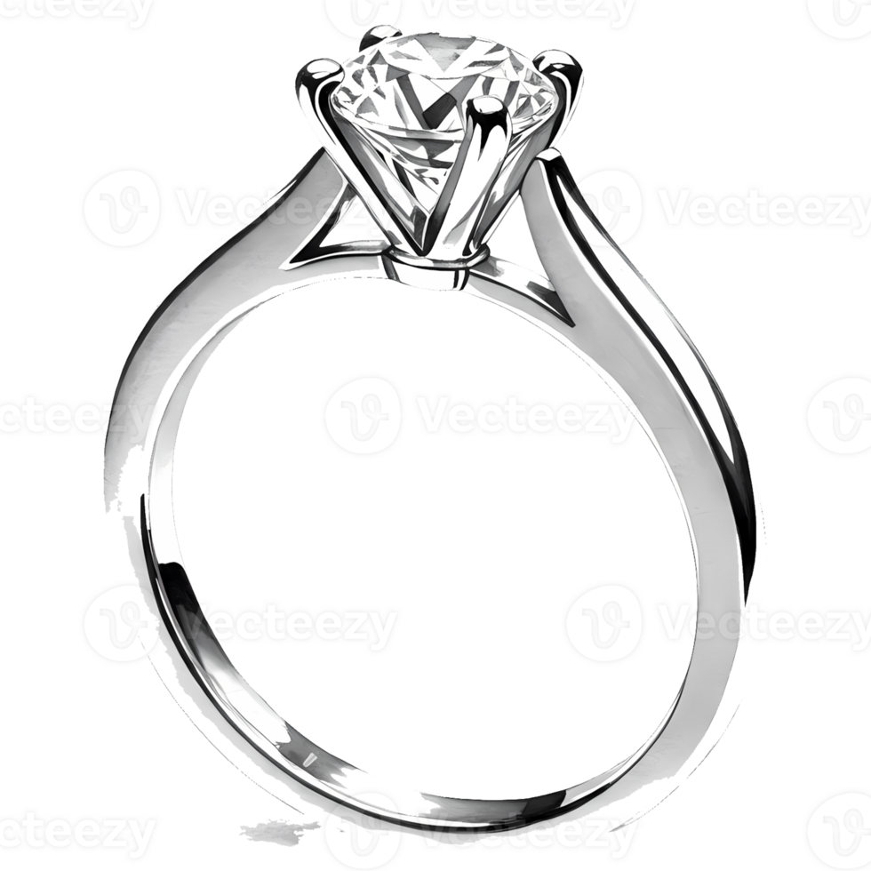 Sparkling diamond solitaire ring crafted with precision on a transparent background, ideal for jewelry showcases and elegant design projects. png