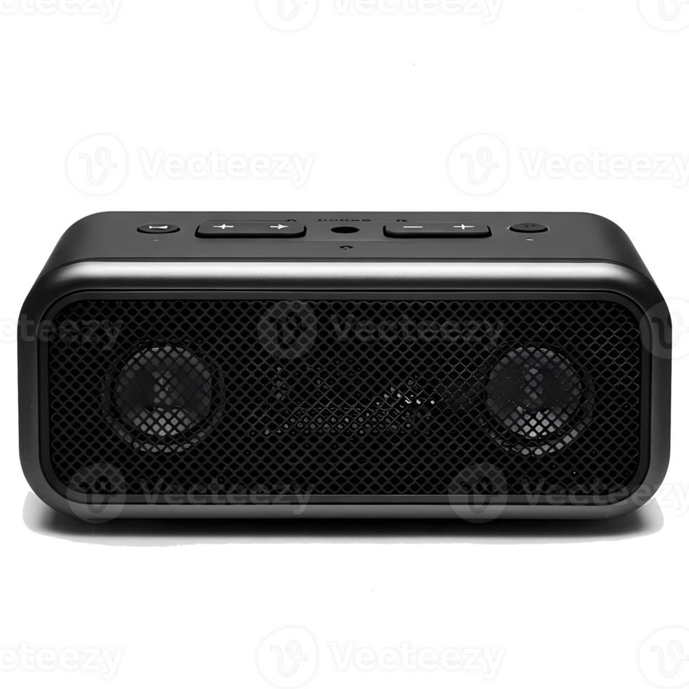 Sleek black portable bluetooth speaker ready to stream music from your phone, tablet, or laptop delivering rich audio, transparent background png