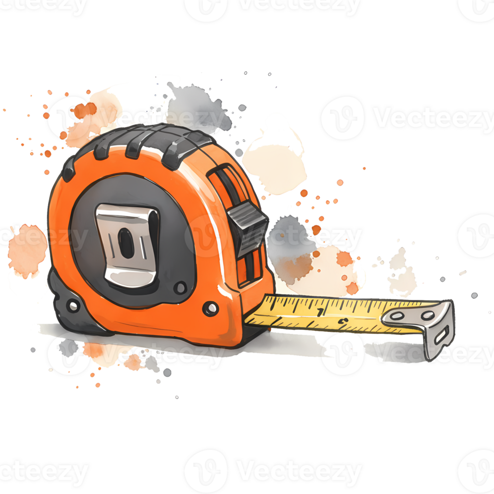 An orange and yellow measuring tape illustration shows precision with watercolor splatter accents on a transparent backdrop ready for your design, transparent background png