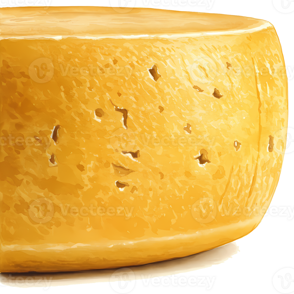 A wheel of delicious Gouda cheese offers a close look at its texture, perfect for culinary concepts and dairy related projects, transparent background png