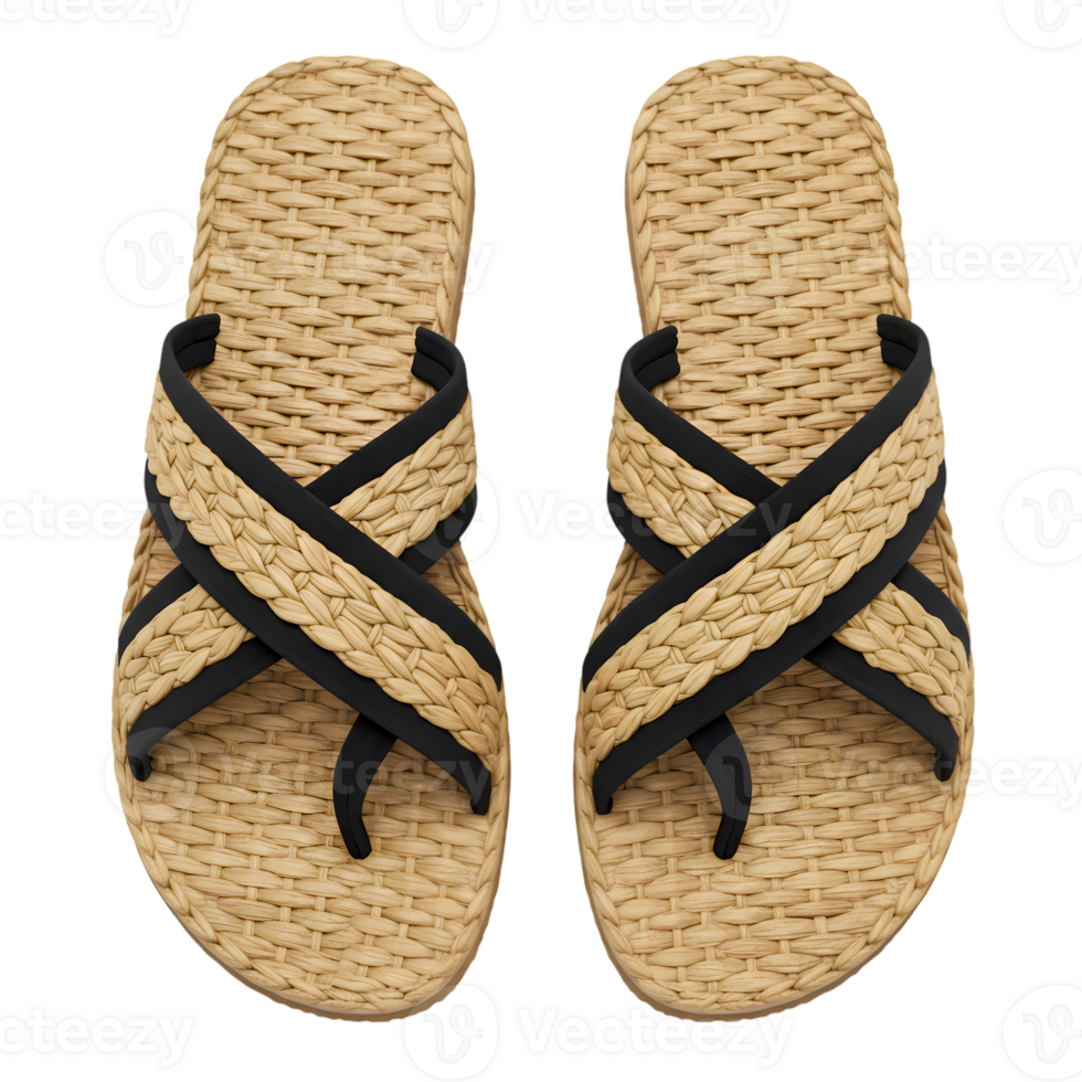 Woven beach sandals create a classic summer feel with natural texture and a relaxed aesthetic for warm weather footwear, transparent background png