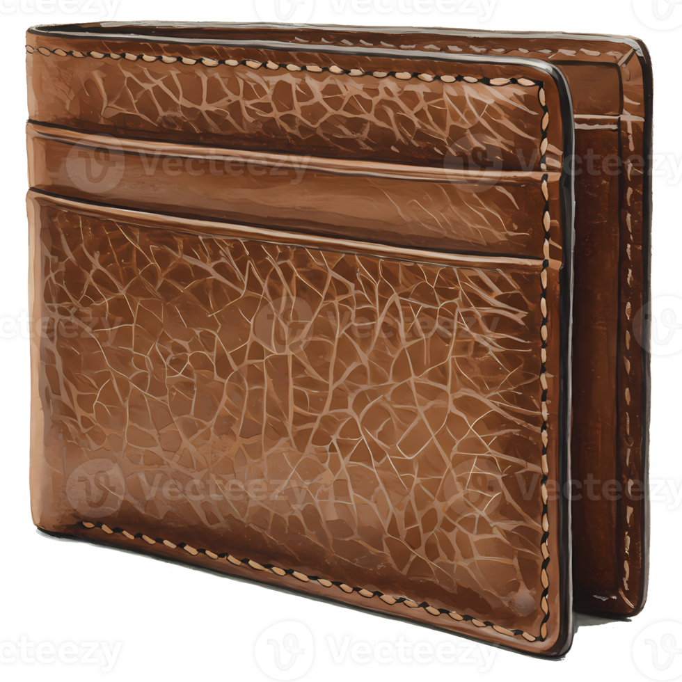 Sophisticated brown leather wallet with a unique cracked pattern, perfect for financial organization and style, showcased against a transparent background. png