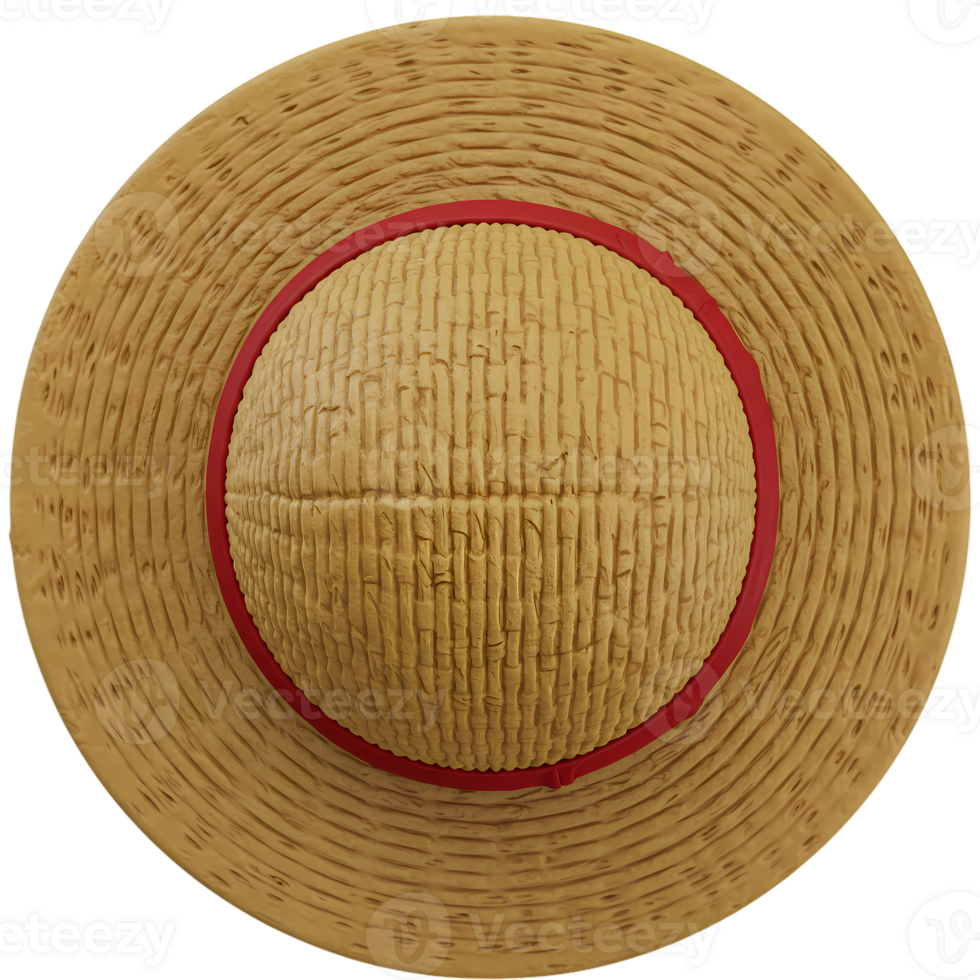 An intricately crafted straw hat with a vibrant red band evokes feelings of summer and tropical adventures, transparent background png