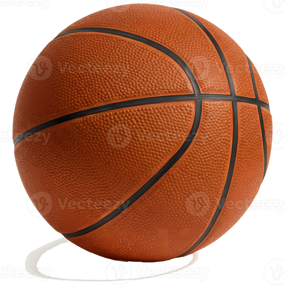 Sporty basketball with an orange hue and black lines against a black backdrop, perfect for athletics and sports-related designs, transparent background png