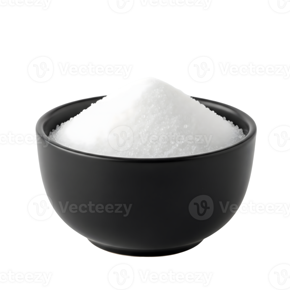 A bowl full of white granulated sugar isolated on transparent background png
