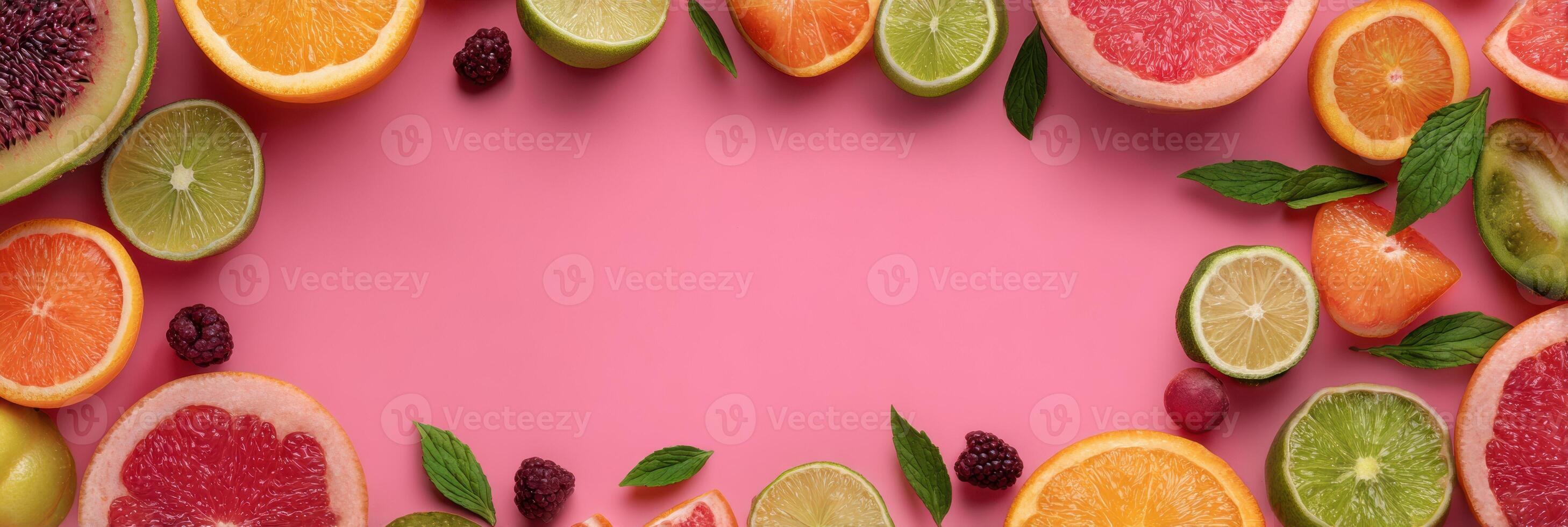 Colorful Fruit-Themed Social Media Frame With Vibrant Corners and Untouched Center Space for Creative Posts photo