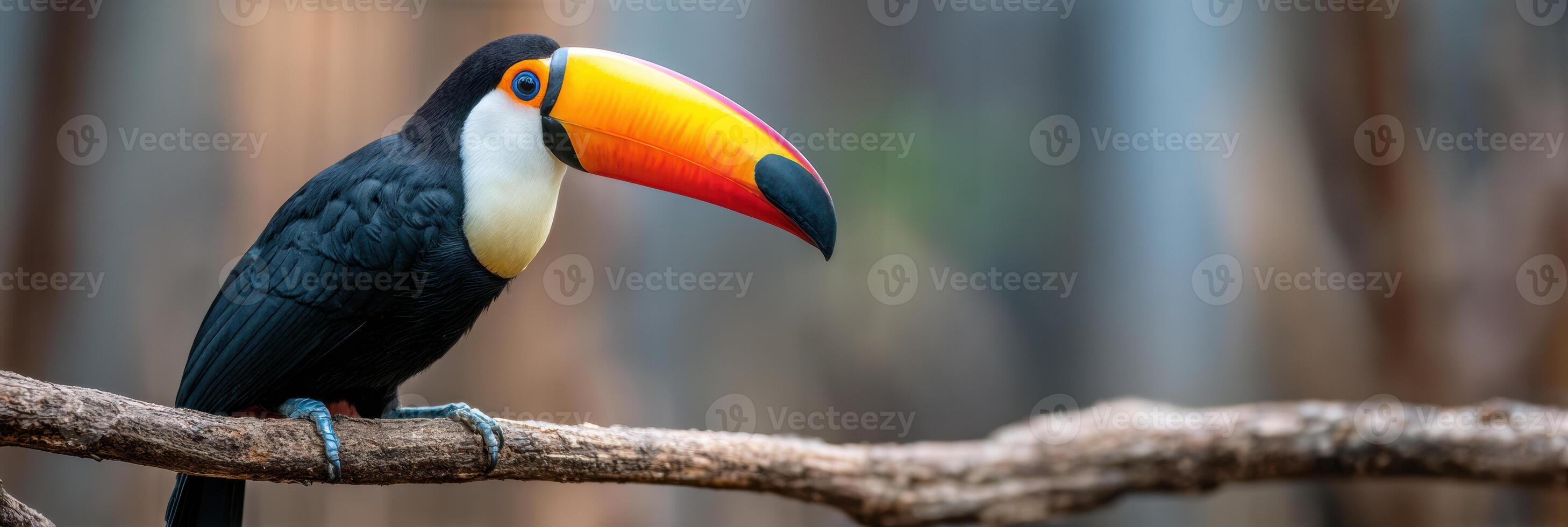 Colorful Toco Toucan Perched Gracefully on a Branch in a Natural Habitat photo