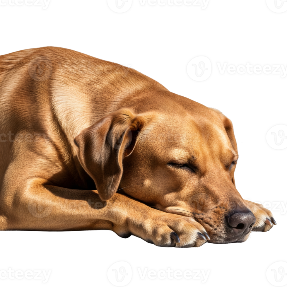 A brown dog is sleeping peacefully with its eyes closed, isolated on transparent background png