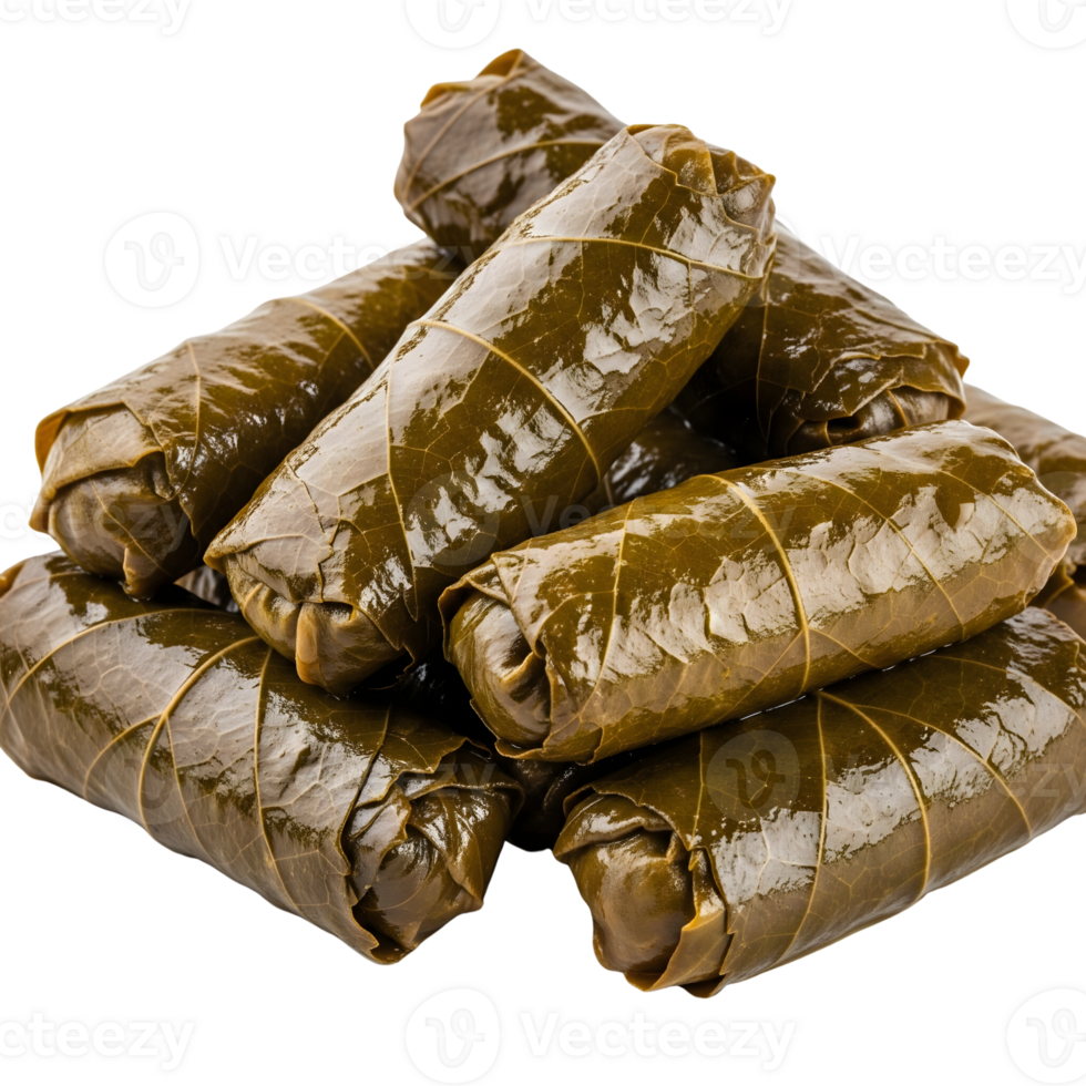A delectable pile of dolma, stuffed grape leaves, showcases the rich flavors of mediterranean and middle eastern cuisine isolated on transparent background png