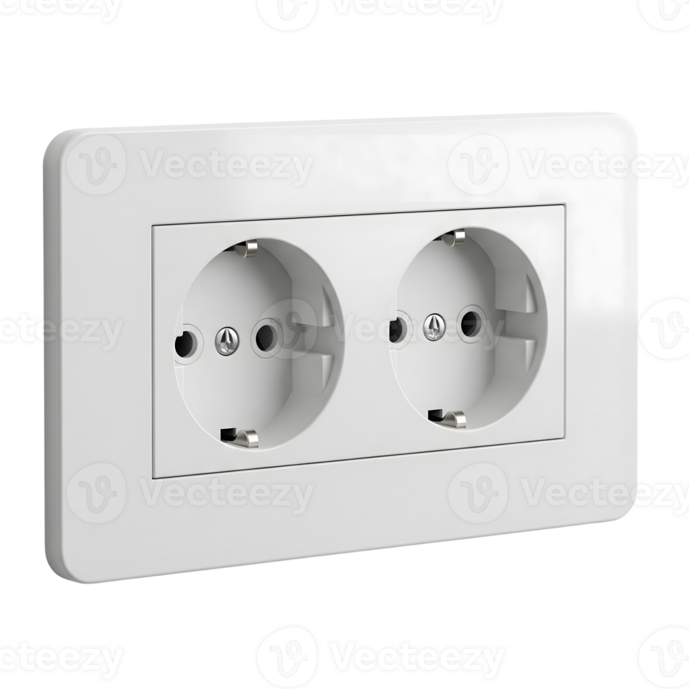 A double white electrical outlet is mounted on a wall, ready to provide power for various devices isolated on transparent background png