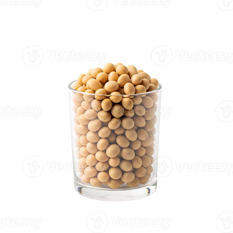 A glass is filled to the brim with soybeans isolated on transparent background png
