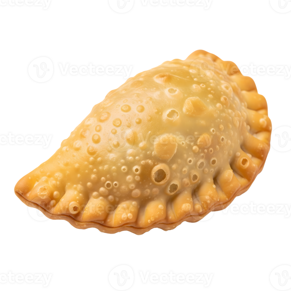 A golden and savory empanada pastry with a stuffed filling, isolated on transparent background png