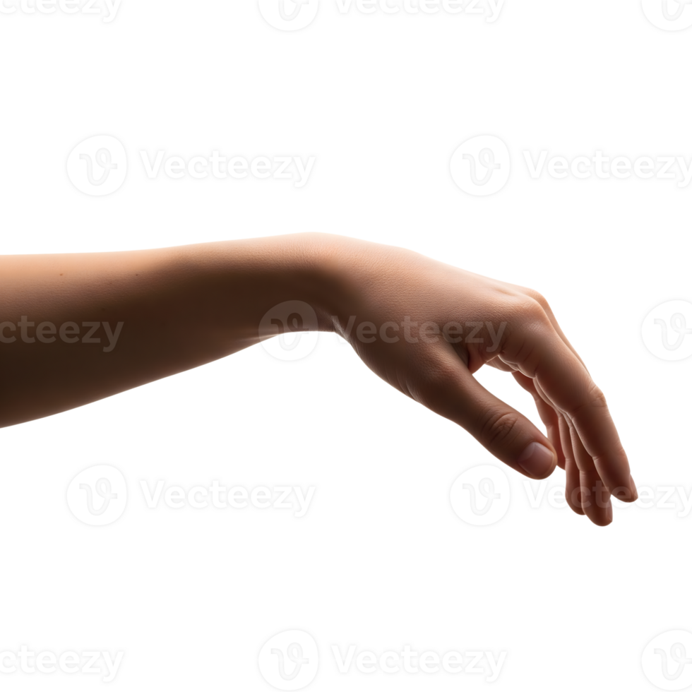 A human hand and arm reaching out, isolated on transparent background png