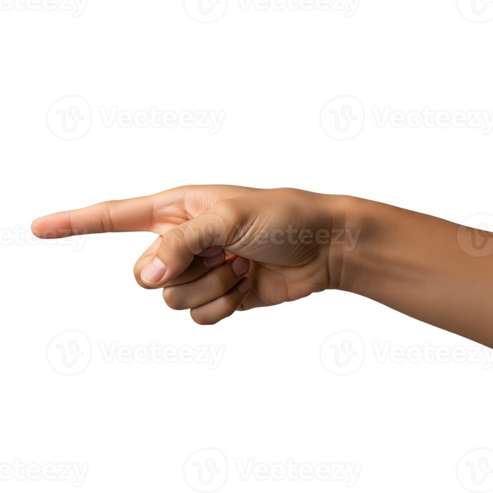A hand is pointing to the left, isolated on transparent background png