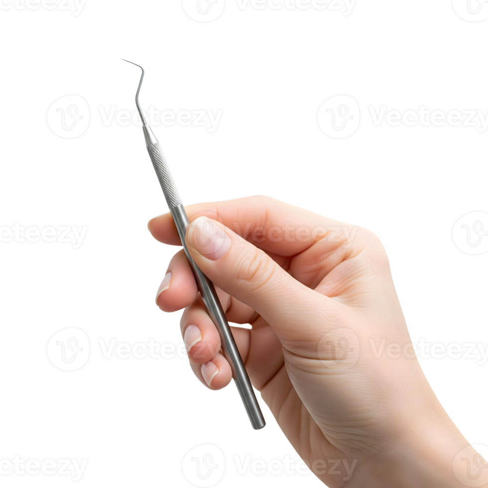 A hand holds a dental probe isolated on transparent background, ready for an oral examination png