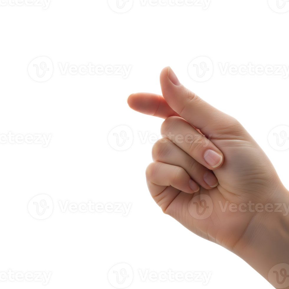 A hand making a korean heart finger gesture isolated on transparent background png