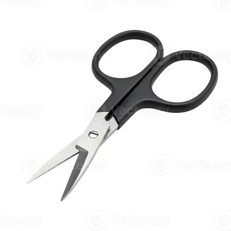 A pair of small, sharp scissors is isolated on transparent background png