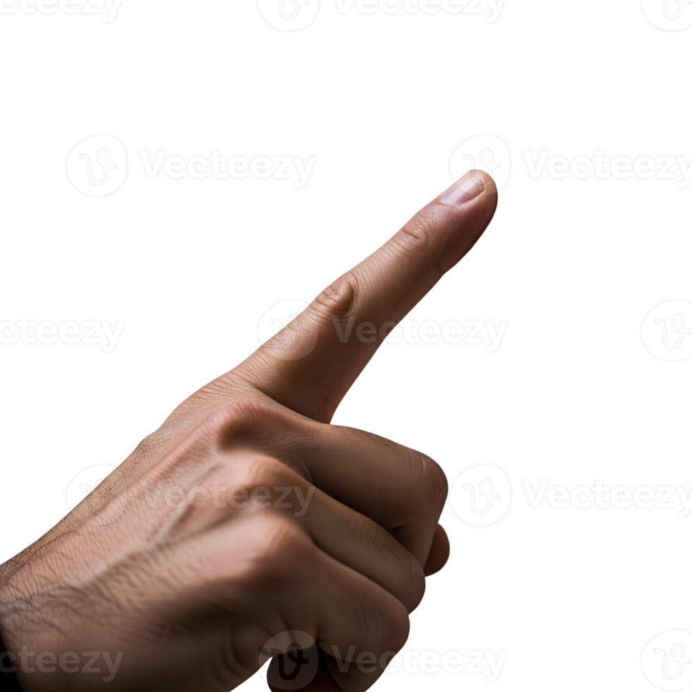 A male hand with a finger pointing upwards, isolated on transparent background png