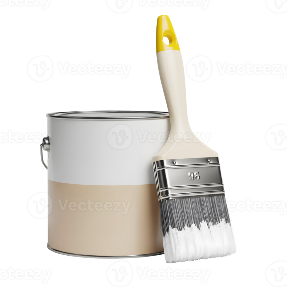 A paint can and paintbrush are isolated on transparent background png