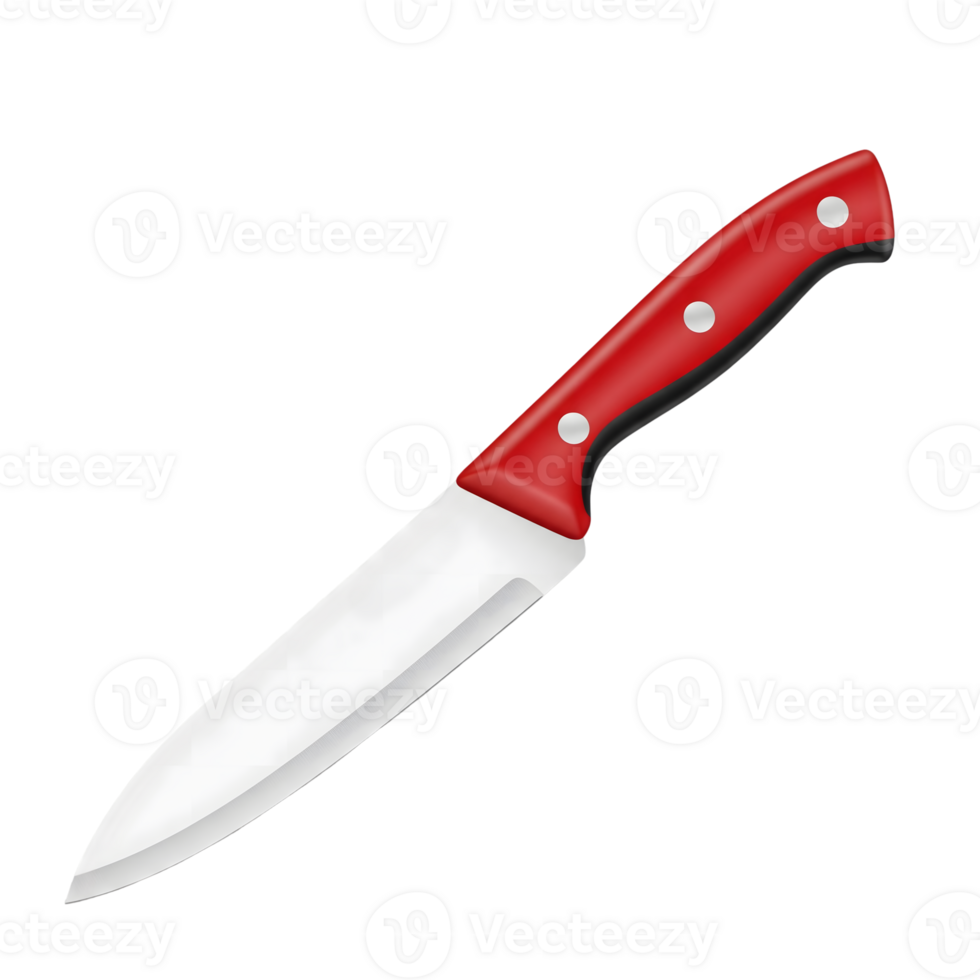 A sharp kitchen knife with a red handle is isolated on a transparent background, ready for slicing and dicing in culinary creations png