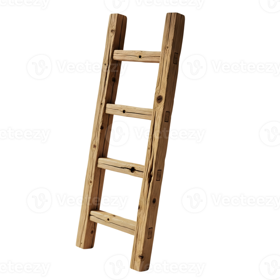 A rustic wooden ladder stands isolated on transparent background, showcasing its aged texture and simple design png
